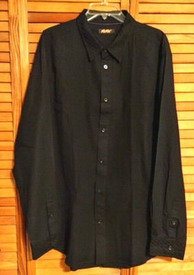 RSRV MEN DRESS SHIRT 2XL BLACK SOLID TEXTURED COLLAR CUFFS LONG SLEEVES NEW