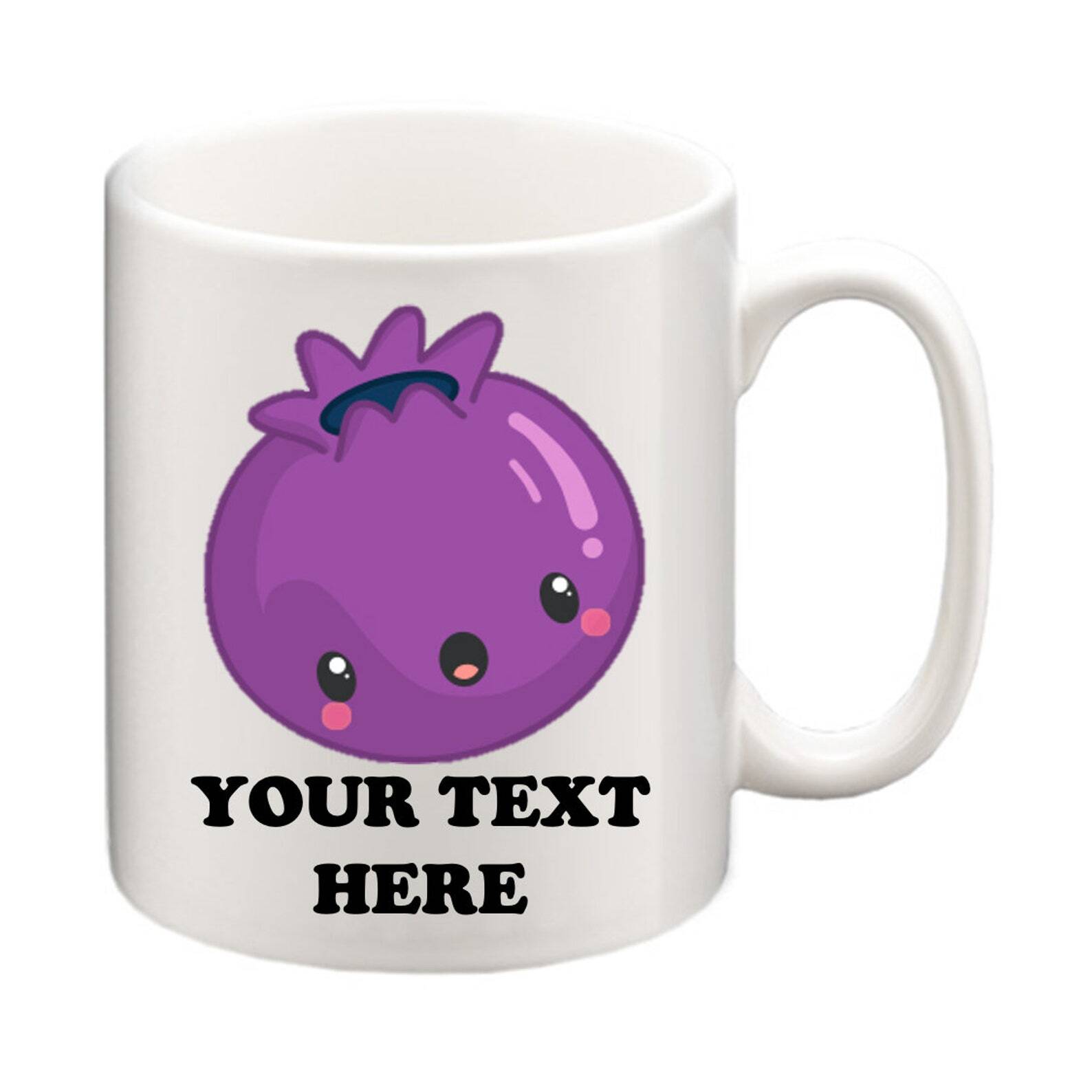 Personalised Cute Blackcurrant Kawaii Fruit Mug And Coaster Add Your Name!