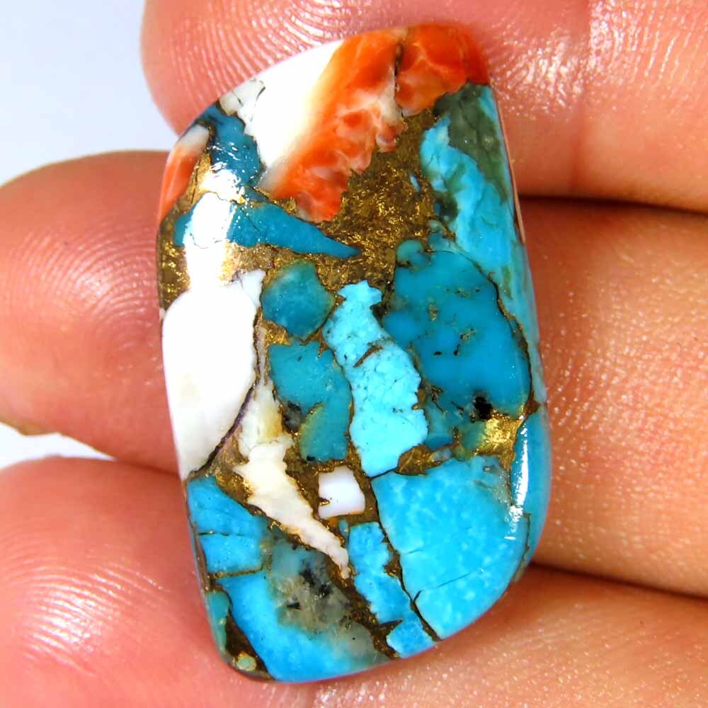 Cts Spiny Oyster Copper Turquoise Fancy Cabochon 17x28x4mm
