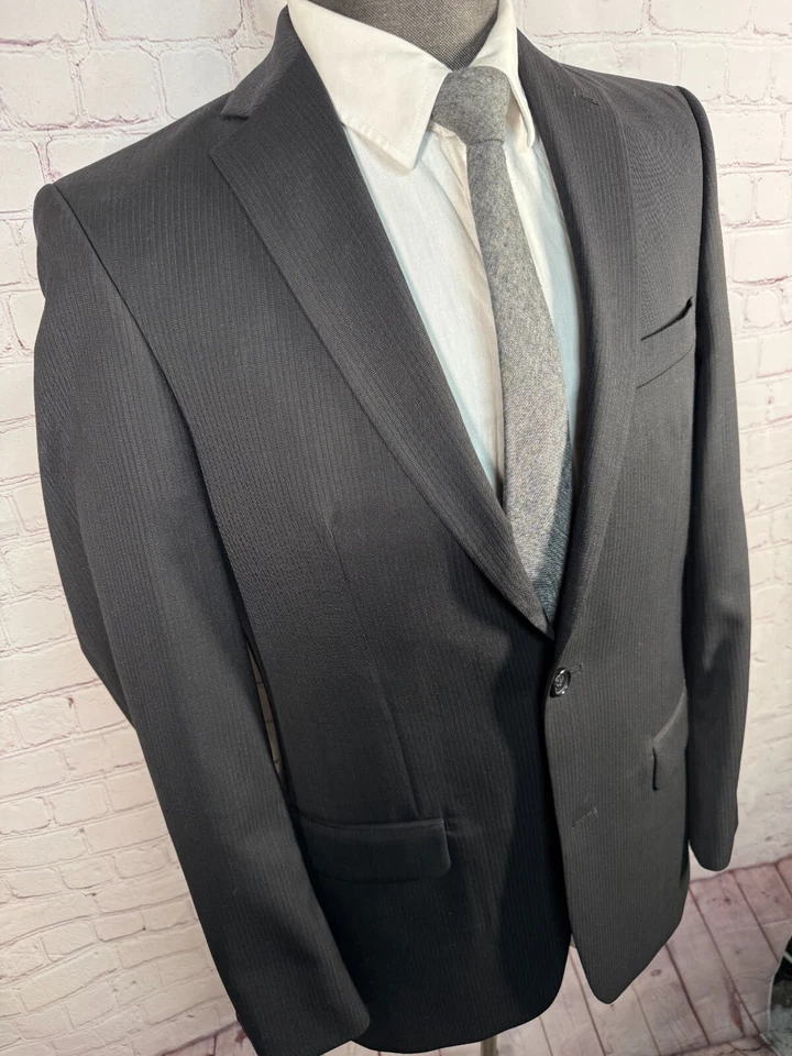 MARC ANTHONY Hombres Negro Lana Ajuste Ajustado Frente Plano 2 piezas Traje 38R Chaqueta 34x30 Pantalón Foto 4 de 4