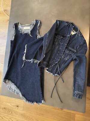 Marques ALMEIDA Runway Asymmetric frayed denim dress Jacket Navy