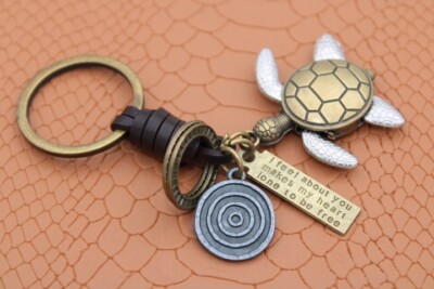 Schlüsselanhänger Schildkröte Leder Damen Frauen Nachricht vintage Geschenk Tier