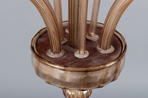 Murano, elegant Art Deco ceiling lamp in mouth-blown glass, three bulbs. - Picture 8 of 9
