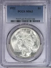 1922 Peace Dollar $1 PCGS MS63 - Blazing Luster - Fresh Holder!