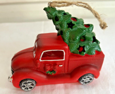 Red Truck with Pine Tree with Cutouts Lights Up Flashes different colors appr 4''