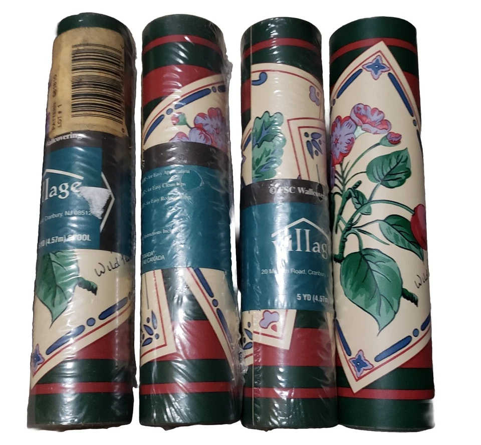 Papel pintado de pueblo de colección borde 4 rollos plantas silvestres flores cottagecore country Foto 3 de 4