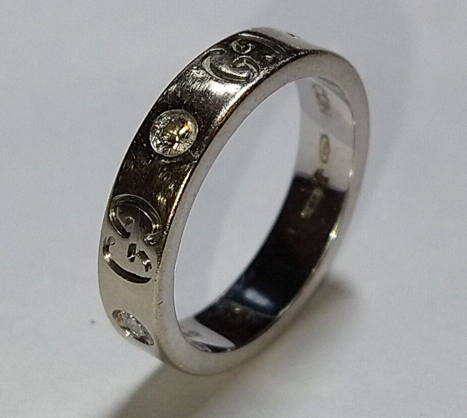 Solid 18k white gold gucci diamond 4mm icon ring 4.14 grams - sz 4.25 thumbnail 10