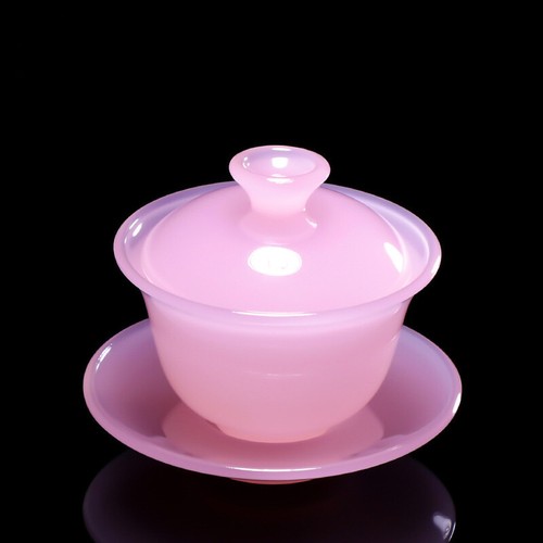 Chinese Retro Hibiscus Jade Porcelain Teacup Pink Glazed Jade Kung Fu Tea Set - Picture 9 of 10