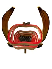 Vintage Collapsible Expandable Wood Basket Apple Shaped Trivet Decor Mexico