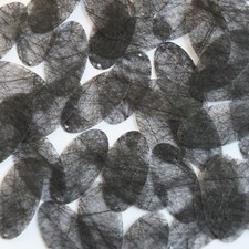 Oval Sequin 1.5" Black Silky Fiber Strand Fabric. Couture paillettes Made in USA
