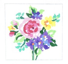 PETITE BUNCH Floral handpainted 8" Sq. 13 mesh Needlepoint Canvas by Jean Smith