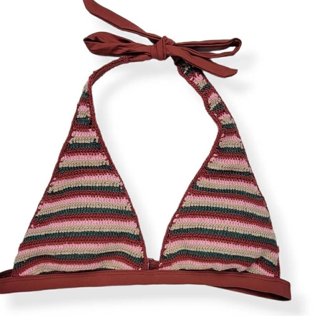 Xhilaration Crochet Halter striped Bikini Top Large 8-10 Jrs.
