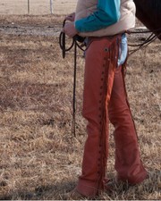 Western Wear Top Grain Leather Shot Gun Chaps Handmade Fringe with Tooled Yokes