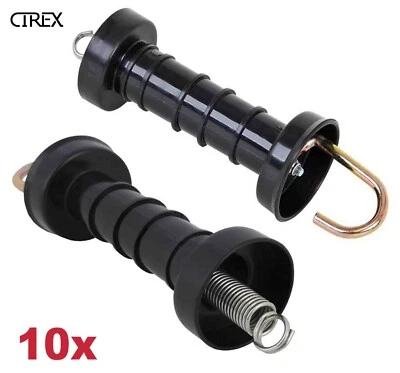 CIREX 10x Electric Fence Gate Handle Compact Insulated Spring Handles with Hook Black