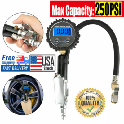 #ad Digital Air Tire Inflator with Pressure Gauge Chuck 0 250 PSI for Truck Car Bike $15.99