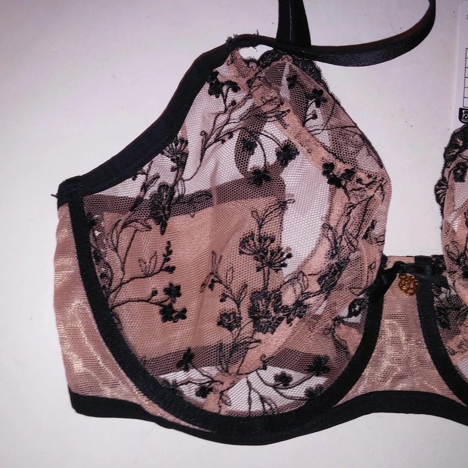 Sujetador Freya US 30G Negro Beige Bordado Floral Sin Forro Con Aros Nuevo Foto 3 de 4