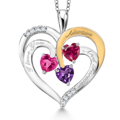1.62 Ct Pink Created Sapphire Red Created Ruby Rhodium Plated Pendant with Chain