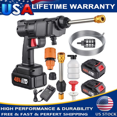 #ad 600W Battery Powered Washer Cordless High Pressure Gun for Car Patio Fence Clean $30.99