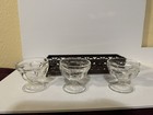 Set of 3 Clear Glass Open Salt Cellars with Black Metal Holder Tray — photo 2