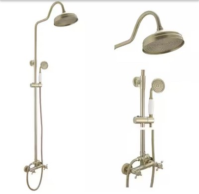 BWE 2-Spray Bathroom Wall Bar Shower Kit Faucet In Brushed Gold - Valve Included