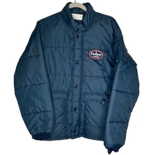 Vintage Holloway Cooper Tires Puffer Jacket Mens Blue Insulated Workwear Size L