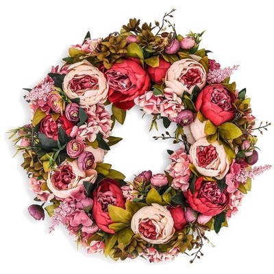 19'' Artificial Peony Flower Wreath - Vintage Silk Peonies