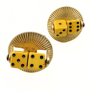 Authentic Charming Yellow Lucky Dice Celluloid Gold Plated Men's Formal Cufflinks