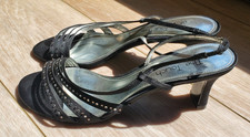 Touch of Nina matte Fabric Black Strappy Rhinestones 2.5" Heel Sandals sz 8.5