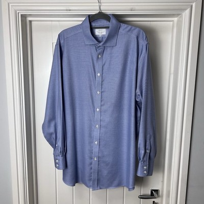 John Lewis Hemd Herren Hals 17,5'' blau weiß Knopfleiste normale Passform 100% Baumwolle
