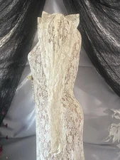 VTG 1920s LACE Lame Dress Cape Duster Robe Chole Floral High Shoulder Glam Deco