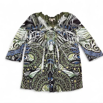 Unity World Wear Y2K Boho Peasant Babydoll Blouse Top Women s Plus Size 1X Green