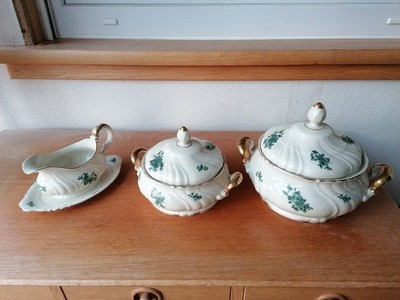 Thomas Ivory Bavaria 2x Suppenterrine Terrine Sauciere grüne Rose Elfenbein