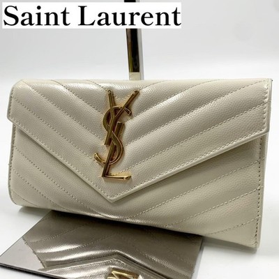 小物 Yves Saint Laurent Cassandra long wallet Saint Laurent Cassandra Long Wallet Flap Quilted White | eBay
