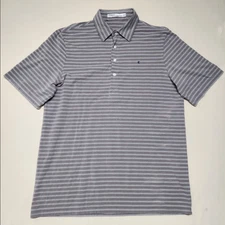 Criquet Men Polo Size Large Striped Pullover Grey  Tee Short Sleeve Classic Fit