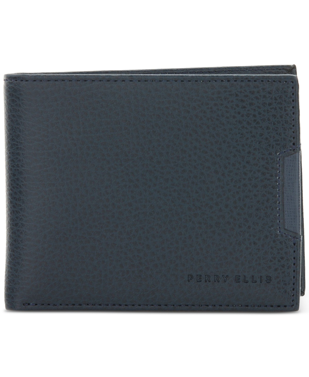 Perry Ellis Portfolio Mens Saffiano Pebble Bifold Wallet Navy Blue Blue 1990₽