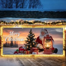 7 x 16 ft Christmas Garage Door Banner with Santa Claus and Christmas Tree   ...