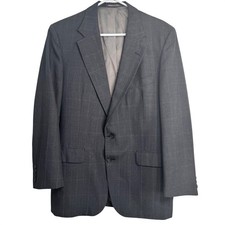 Stafford Single Gray Windowpane Plaid Blazer Suit Jacket Sport Coat USA 43R Mens