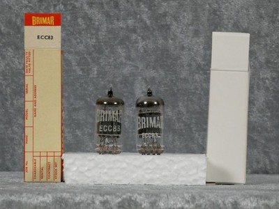 Two New Old Stock vintage Brimar ECC83 / 12AX7 tubes made in England