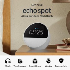 Amazon Echo Spot (neuste Gen.), smarter Lautsprecher, Wecker, Alexa, Wei&szlig;, NEU