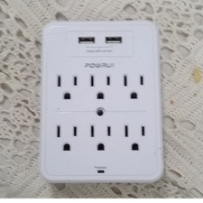 POWRUI 6-Outlet Wall Surge Protector with 2 USB Ports, White, Wall Mount