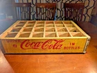 Vintage Drink Coca Cola in Bottles 24 bottle 1966 crate wooden carrier yellow