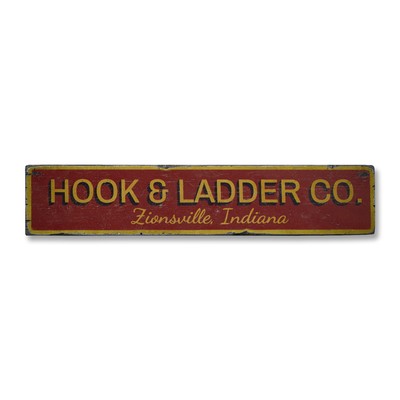 Hook & Ladder Co., Custom Fire Station - Rustic Distressed Wood Sign
