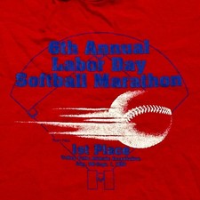 Screen Stars T-Shirt Mens Size XXL Red Vintage 1991 Softball Marathon USA Made