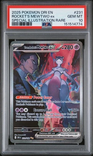 2025 POKEMON DRI SPECIAL ILLUSTRATION RARE #231 TEAM ROCKET'S MEWTWO EX PSA 10