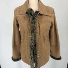 Hazel Corduroy Faux Fur Trim Brown Snap Close Coat Jacket Womens Size M