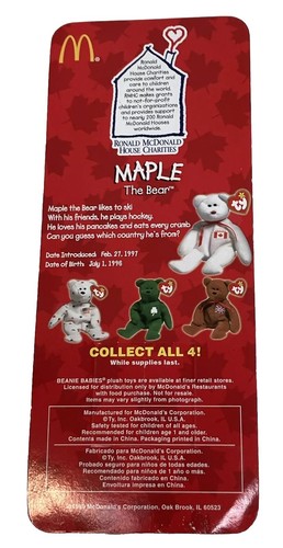 Vintage McDonalds Ty Beanie Babies Bears Complete Set Glory Erin Britannia Maple - Picture 4 of 10