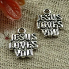 Free Ship 180 pcs tibetan silver Jesus loves you charms 15x11mm L-1442