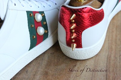 Gucci Ace White Leather Snake Skin Shoes Trainers Sneakers UK 4.5 US 7.5 EU 37.5