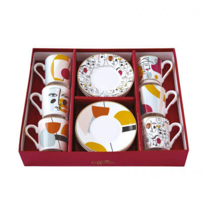 EASY LIFE SET 6 KAFFEETASSEN MIT UNTERTASSE 100 ML PORZELLAN - MODERNISMUS