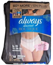 18 Always Discreet Boutique Underwear  Zero Leaks Odor Lightly Scented LG 14-20